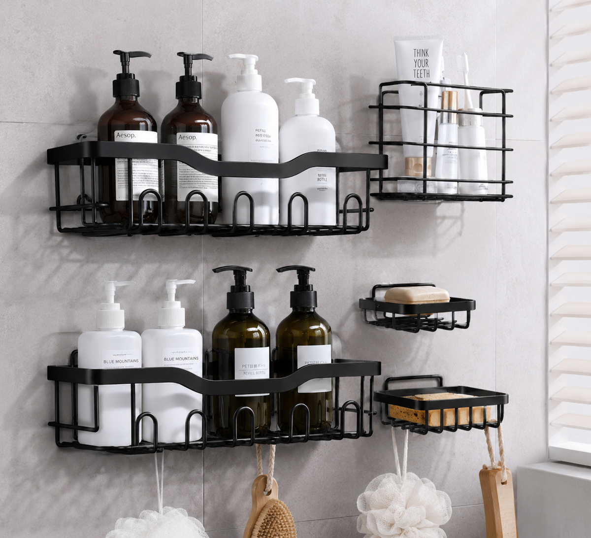 Étagère Murale 5 en 1 Sans Perçage – Organisateur Premium pour Salle de Bain