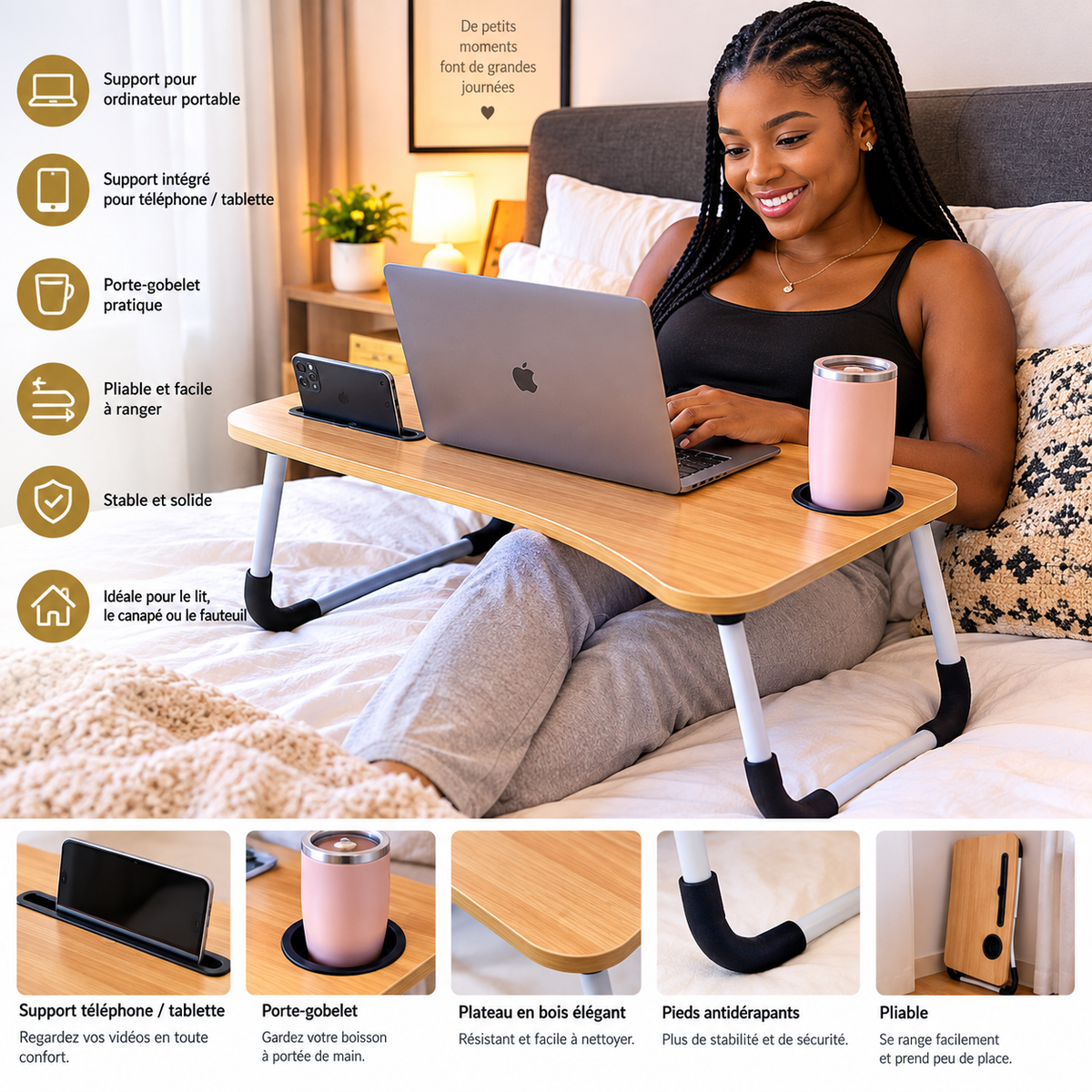 🛏️ Table de lit pliable multifonction
