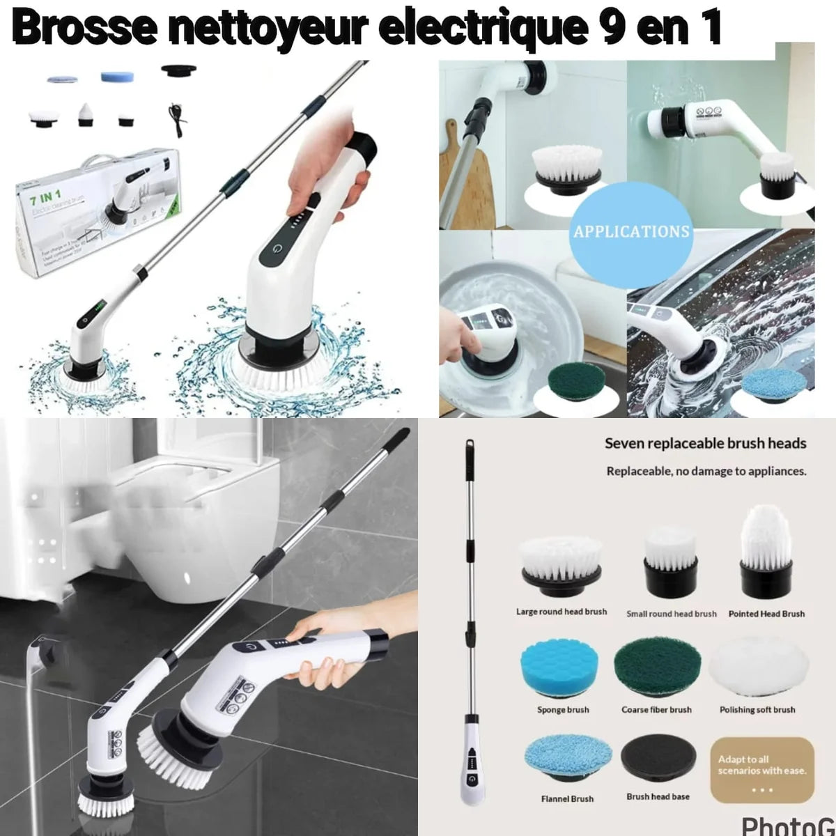 Brosse Électrique de Nettoyage 9-en-1 Rechargeable